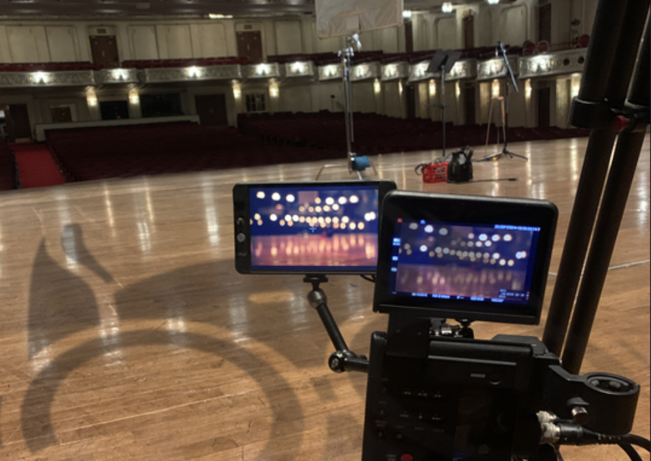 video camera shooting an empty room for pittsburgh symphony orchestra